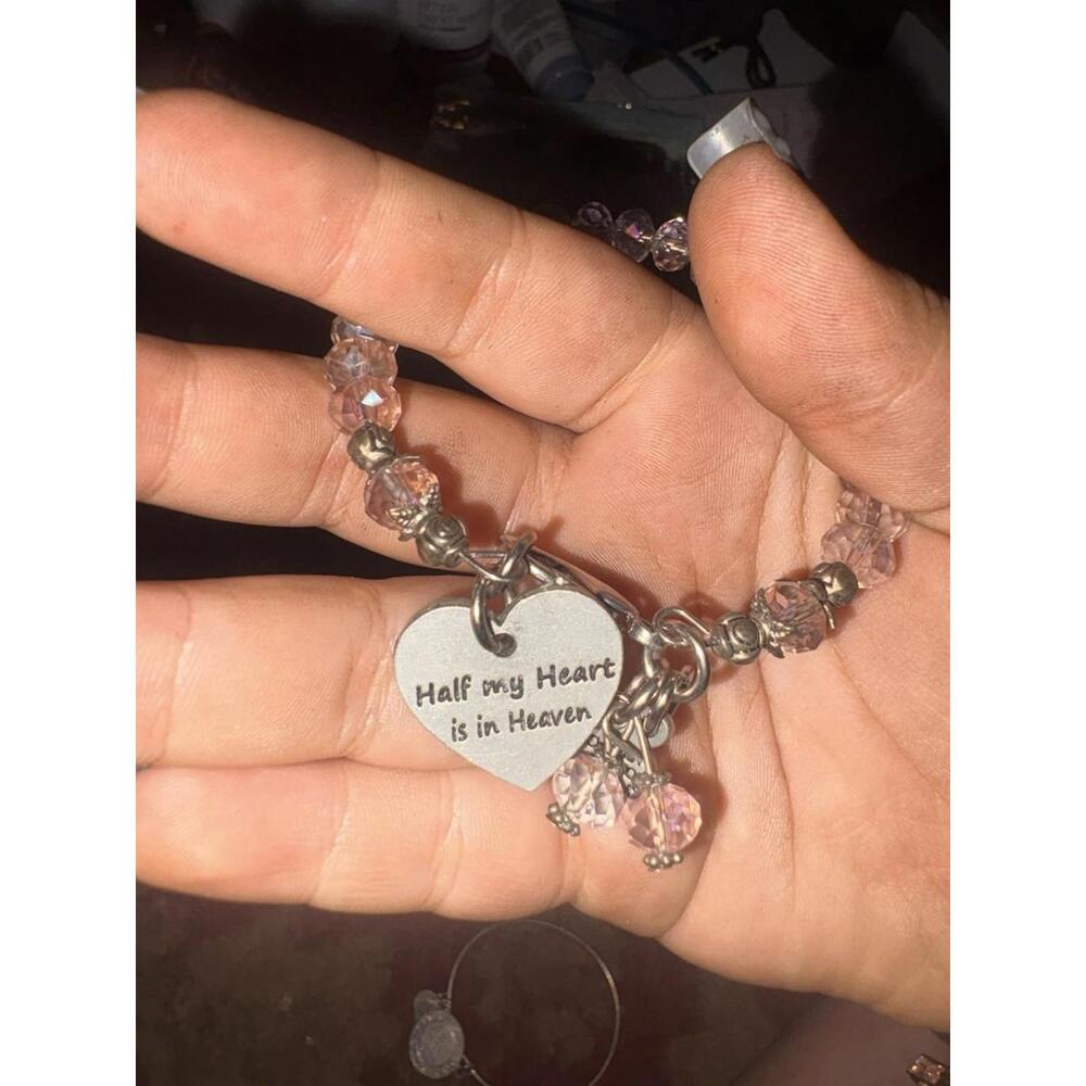 Hand Strung Pink Dearest Crystal Bracelet With Heaven Memorial Charm